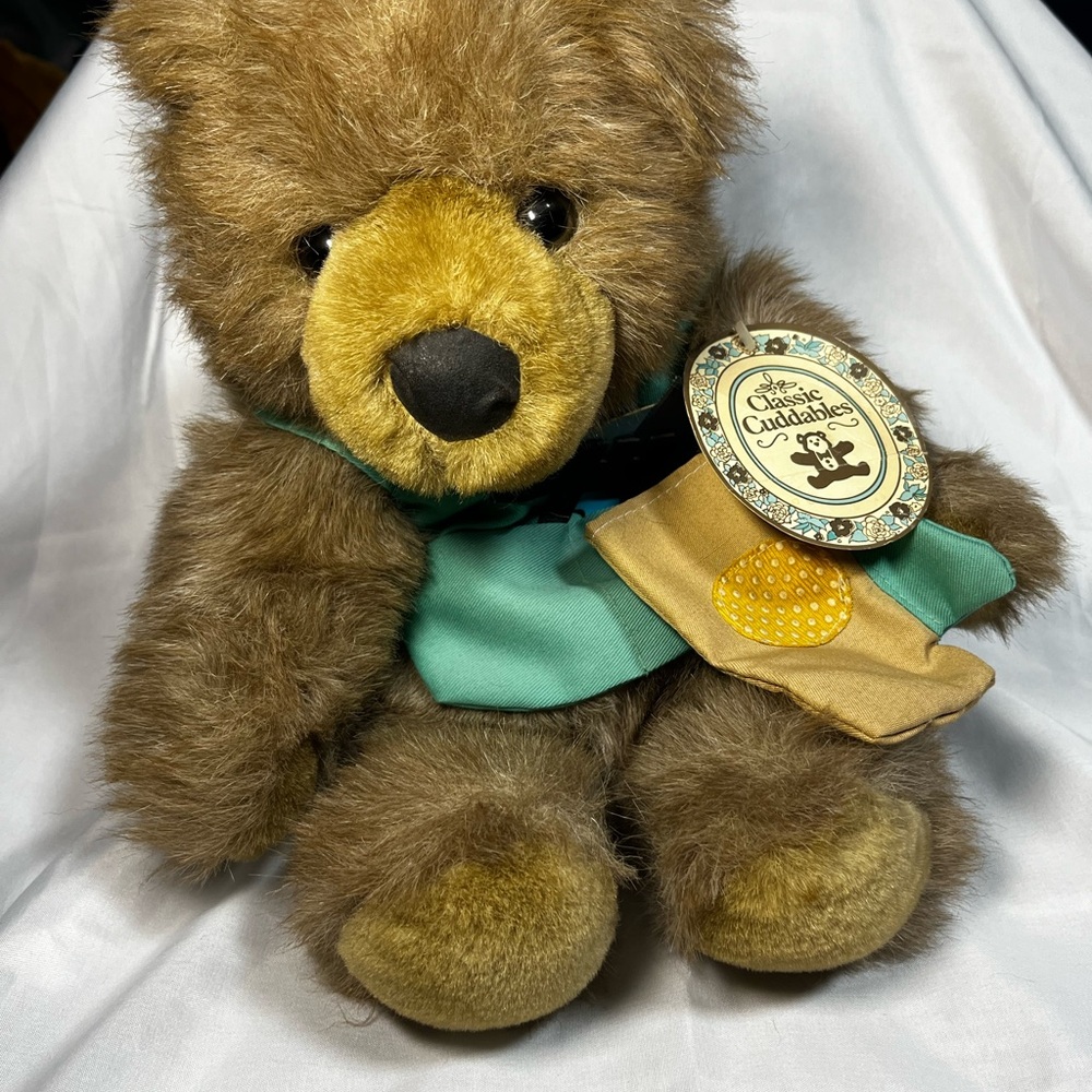 Vintage 1988 Classic Cuddables Teddy Bear Plush Green Apron‎ Accessories NWT